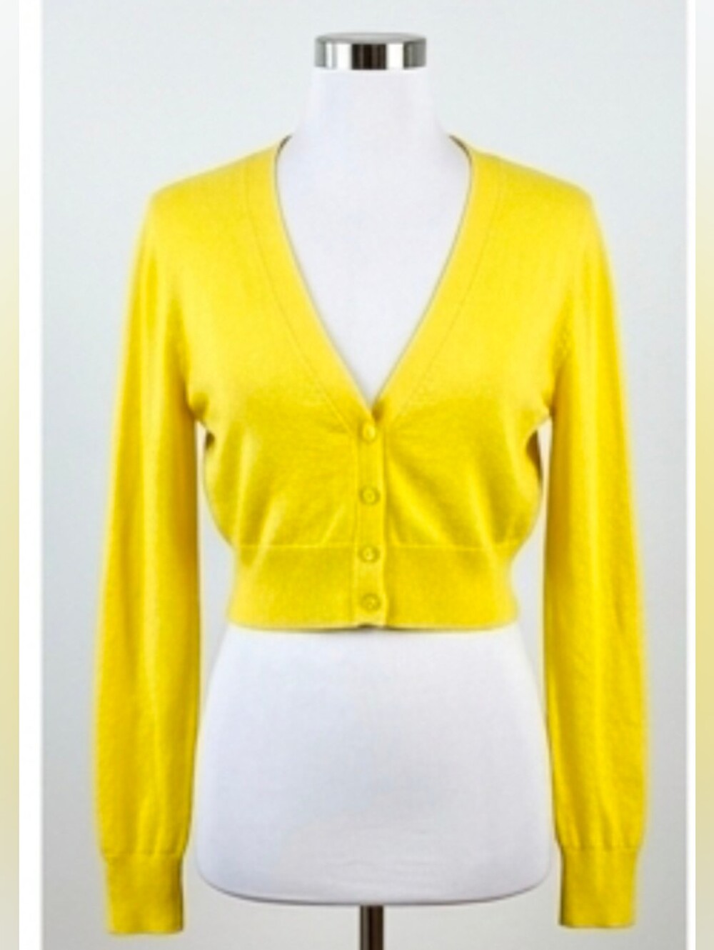 Yellow V-Neck Cropped Button-Front Sweater